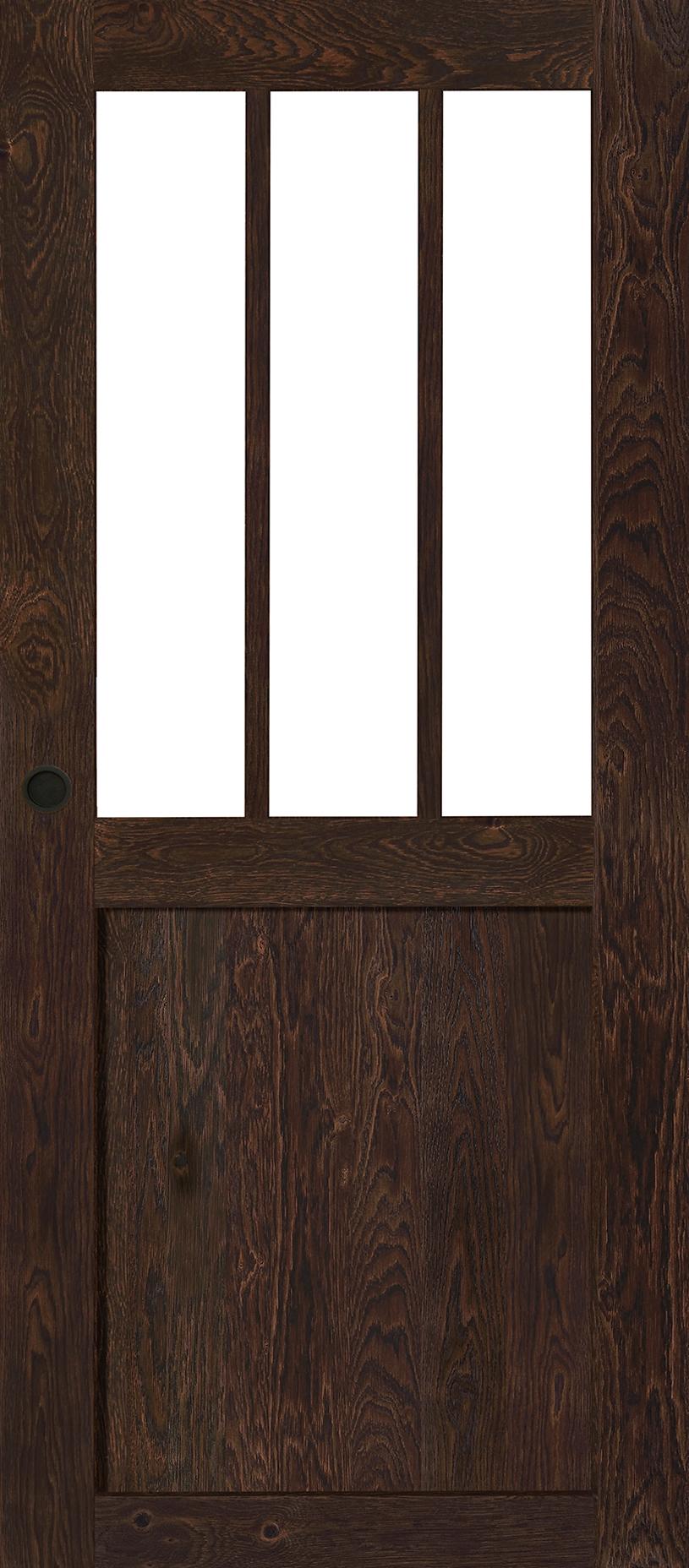 Porte intérieure Bois coulissante - Vitrage - Atelier - chêne rustique - brun mat brossé